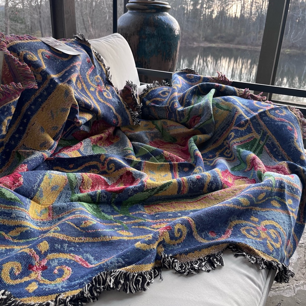 RARE Vibrant Tapestry Throw Blanket by DESIGNER VERA CIBIEN for RUG BARN